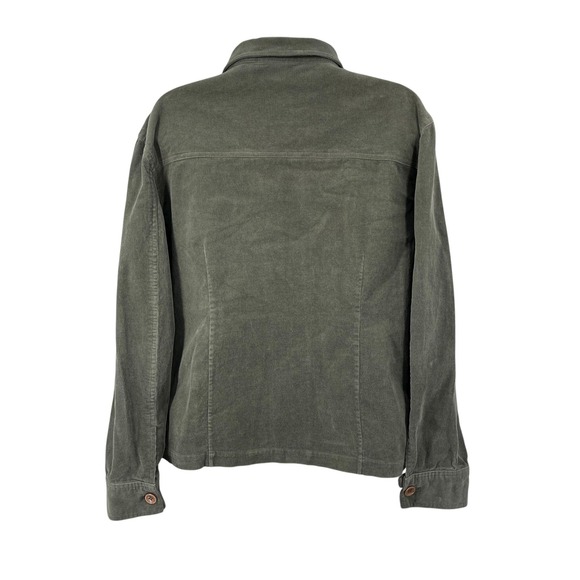 Corduroy Chore Jacket Women Size 14 Green Utility Academia Gorpcore Button Pockt - Picture 2 of 9
